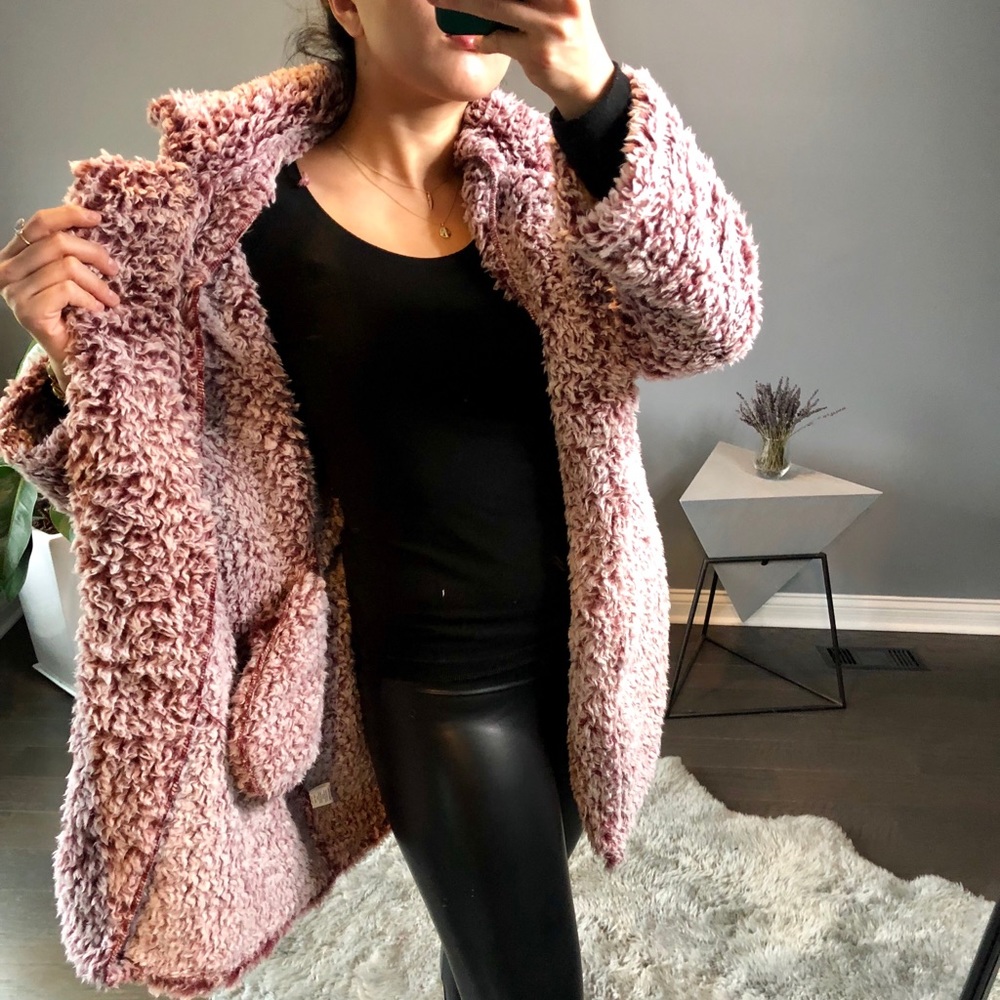 🔷Tara Long coat Sherpa Wine - Picture 2 of 5